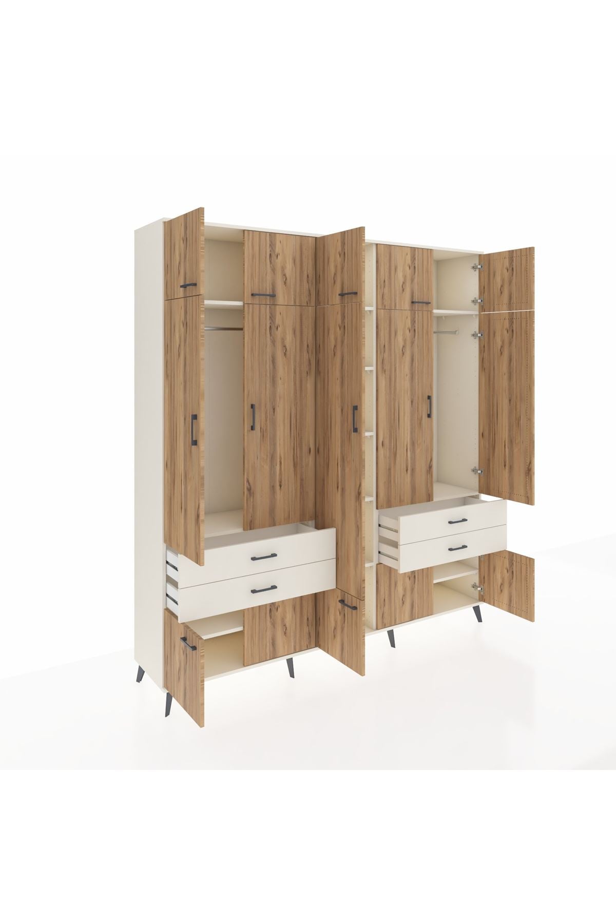 Hyperion Dolap 11 Raflı 4 Çekmeceli 2 Askılı 220x44x243 Aytaşı-Çam/Aytaşı