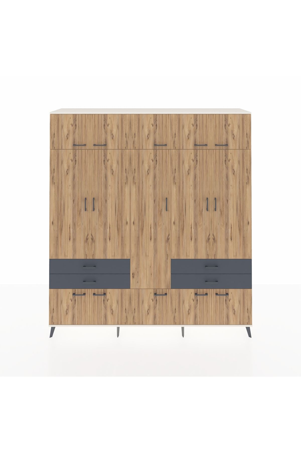 Hyperion Dolap 11 Raflı 4 Çekmeceli 2 Askılı 220x44x243 Aytaşı-Çam/Antrasit