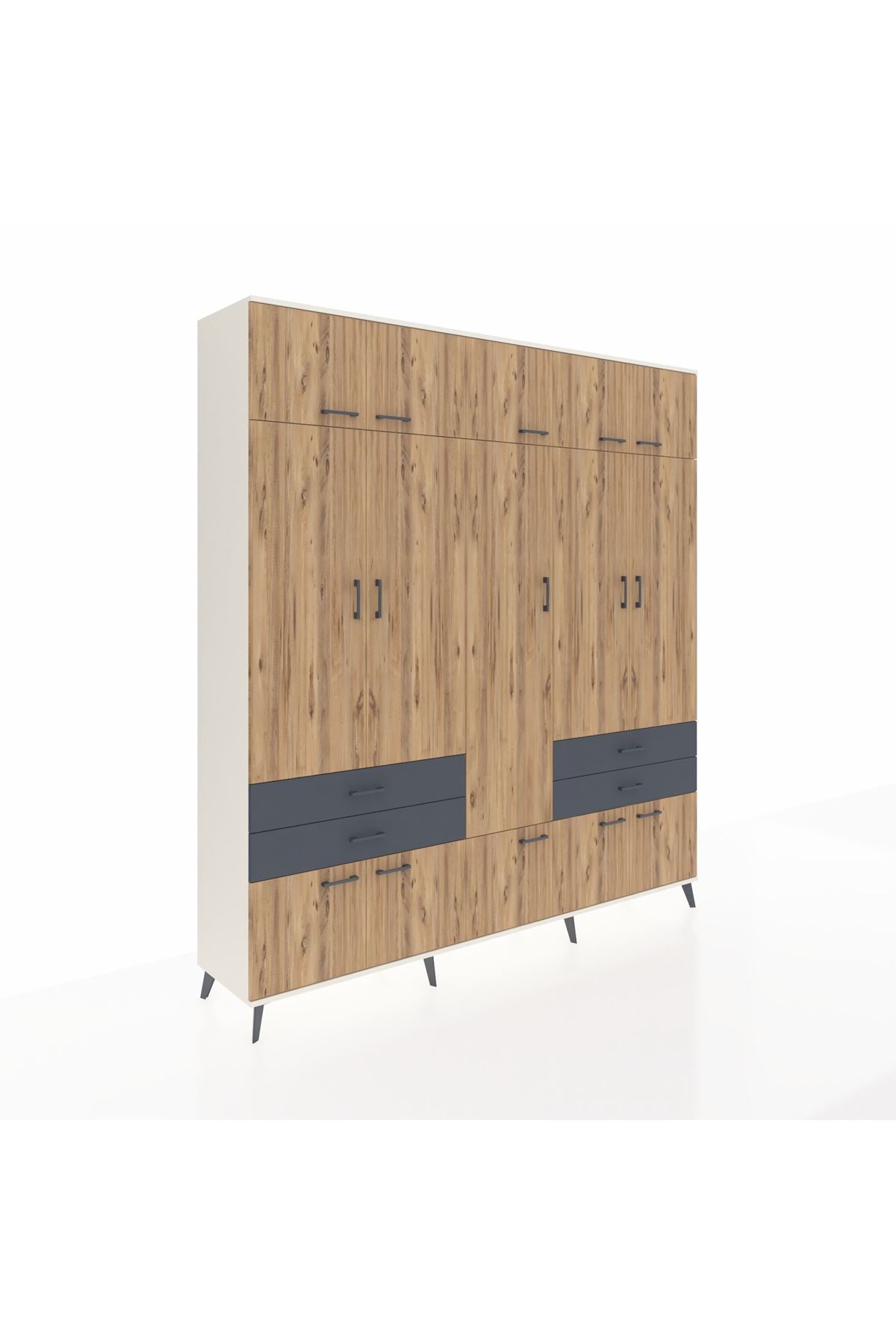 Hyperion Dolap 11 Raflı 4 Çekmeceli 2 Askılı 220x44x243 Aytaşı-Çam/Antrasit