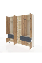 Hyperion Dolap 11 Raflı 4 Çekmeceli 2 Askılı 220x44x243 Aytaşı-Çam/Antrasit