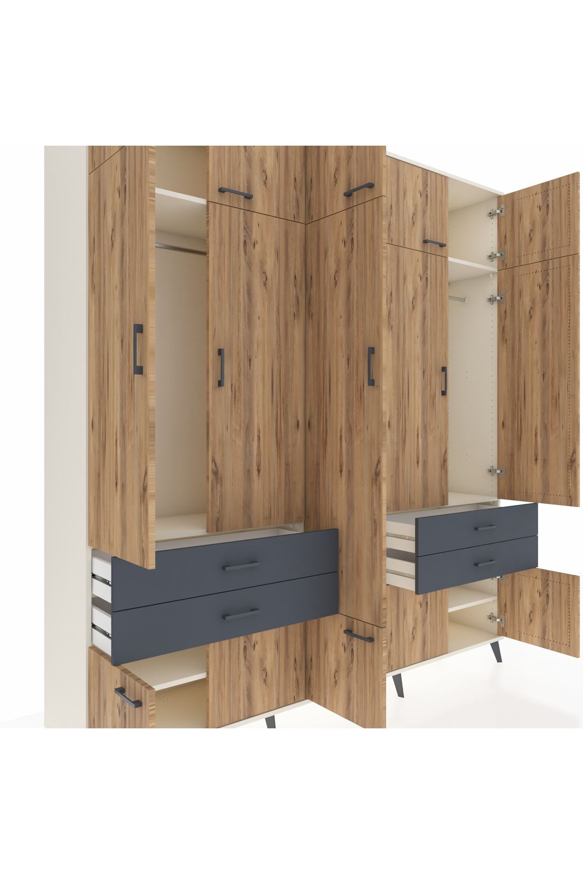 Hyperion Dolap 11 Raflı 4 Çekmeceli 2 Askılı 220x44x243 Aytaşı-Çam/Antrasit