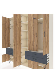 Hyperion Dolap 11 Raflı 4 Çekmeceli 2 Askılı 220x44x243 Aytaşı-Çam/Antrasit