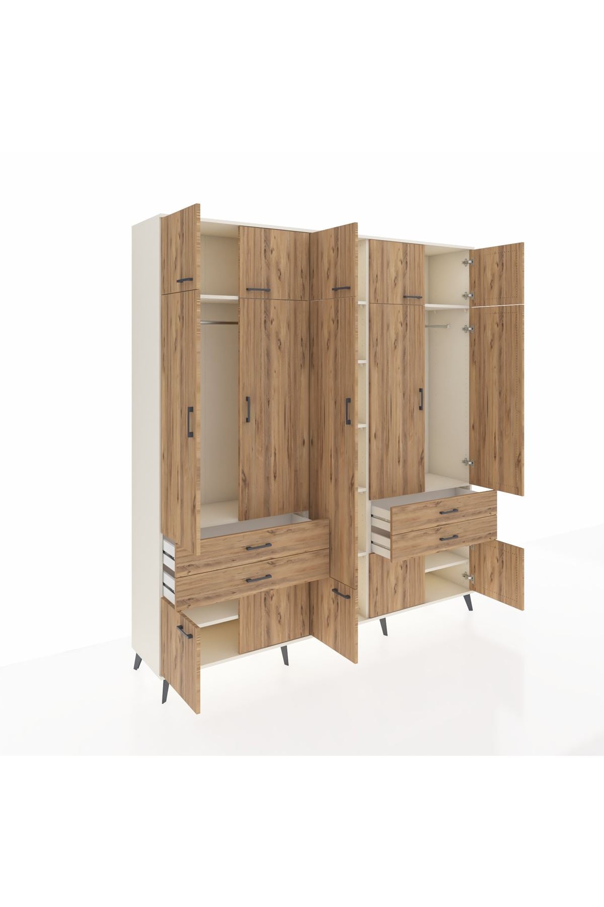 Hyperion Dolap 11 Raflı 4 Çekmeceli 2 Askılı 220x44x243 Aytaşı-Çam/Çam