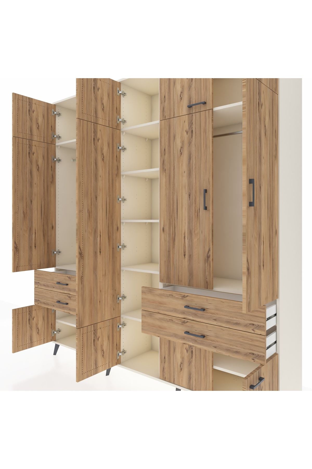 Hyperion Dolap 11 Raflı 4 Çekmeceli 2 Askılı 220x44x243 Aytaşı-Çam/Çam