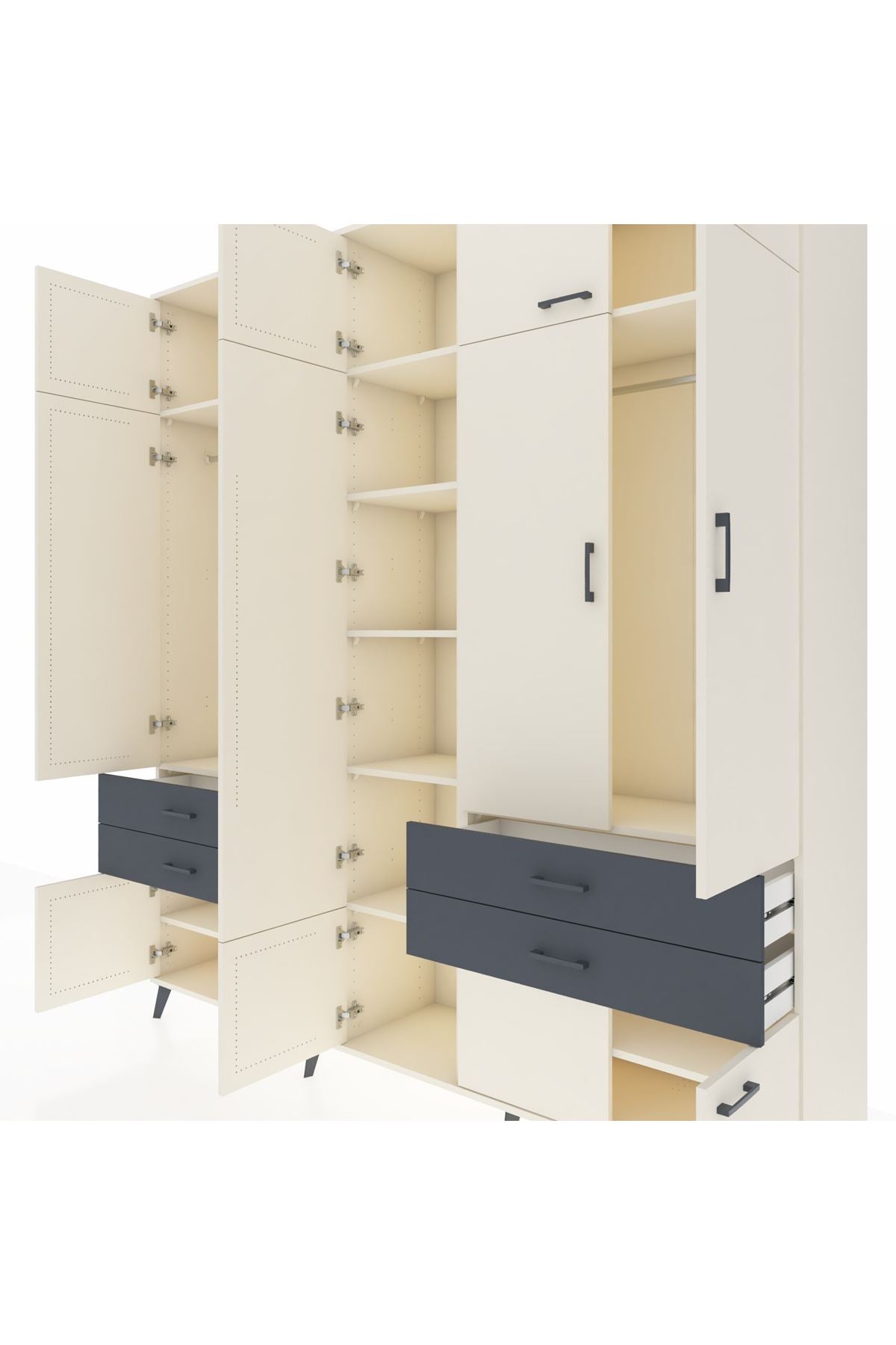 Hyperion Dolap 11 Raflı 4 Çekmeceli 2 Askılı 220x44x243 Aytaşı-Aytaşı/Antrasit