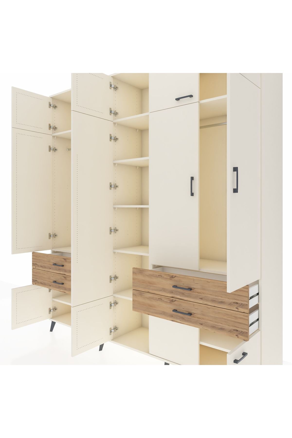 Hyperion Dolap 11 Raflı 4 Çekmeceli 2 Askılı 220x44x243 Aytaşı-Aytaşı/Çam