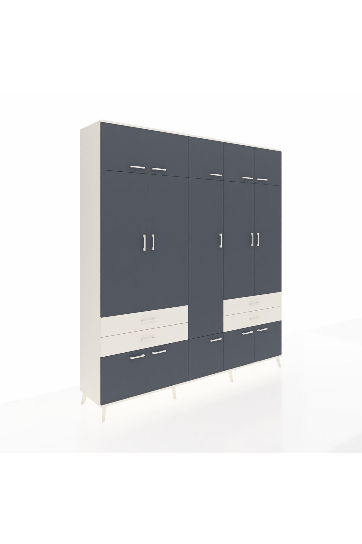 Hyperion Dolap 11 Raflı 4 Çekmeceli 2 Askılı 220x44x243 Aytaşı-Antrasit/Aytaşı