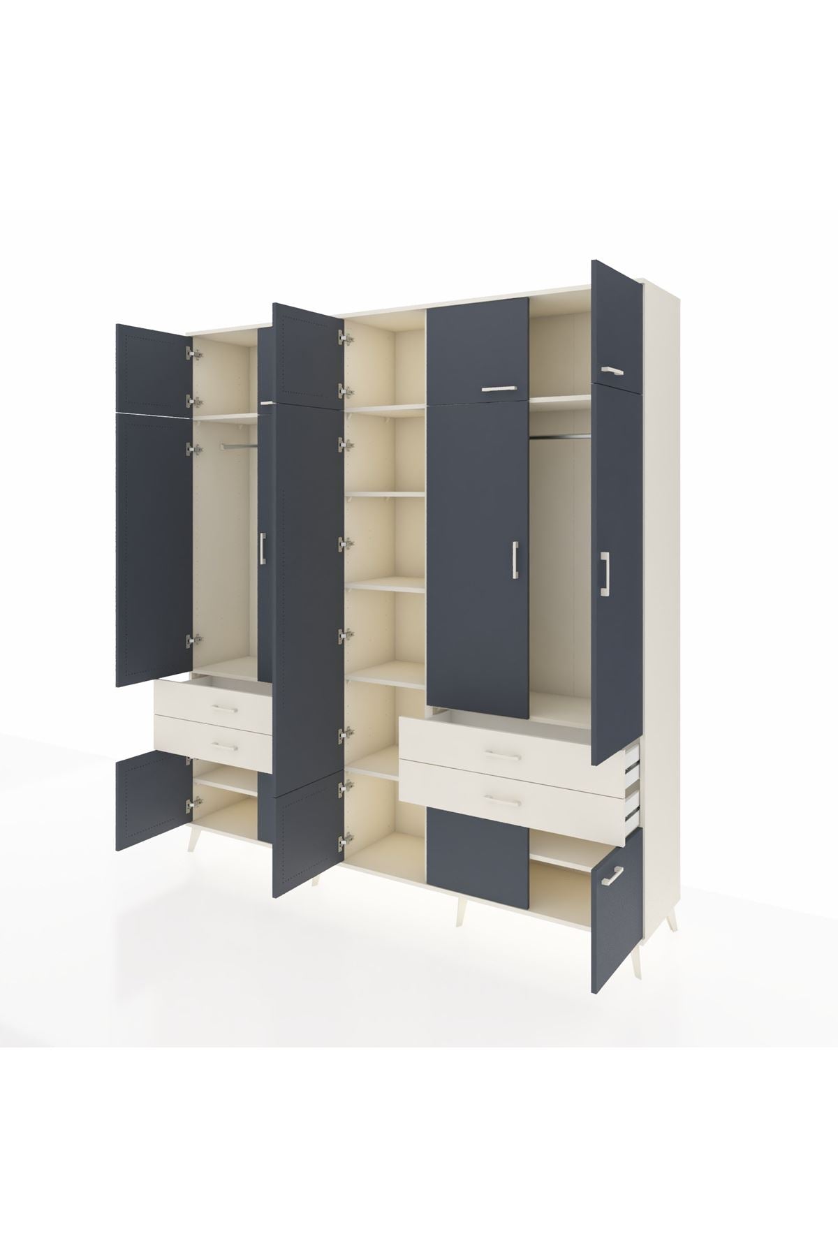 Hyperion Dolap 11 Raflı 4 Çekmeceli 2 Askılı 220x44x243 Aytaşı-Antrasit/Aytaşı