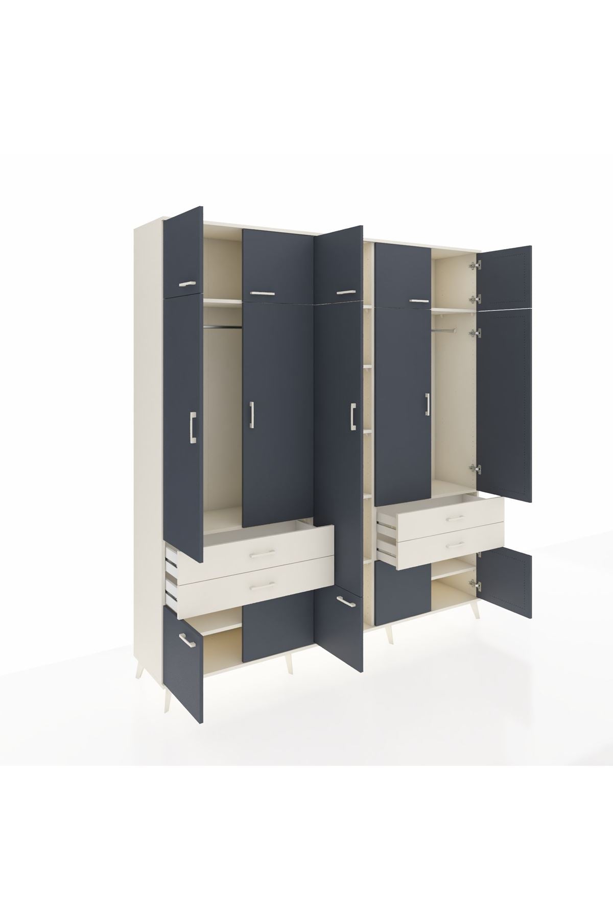 Hyperion Dolap 11 Raflı 4 Çekmeceli 2 Askılı 220x44x243 Aytaşı-Antrasit/Aytaşı