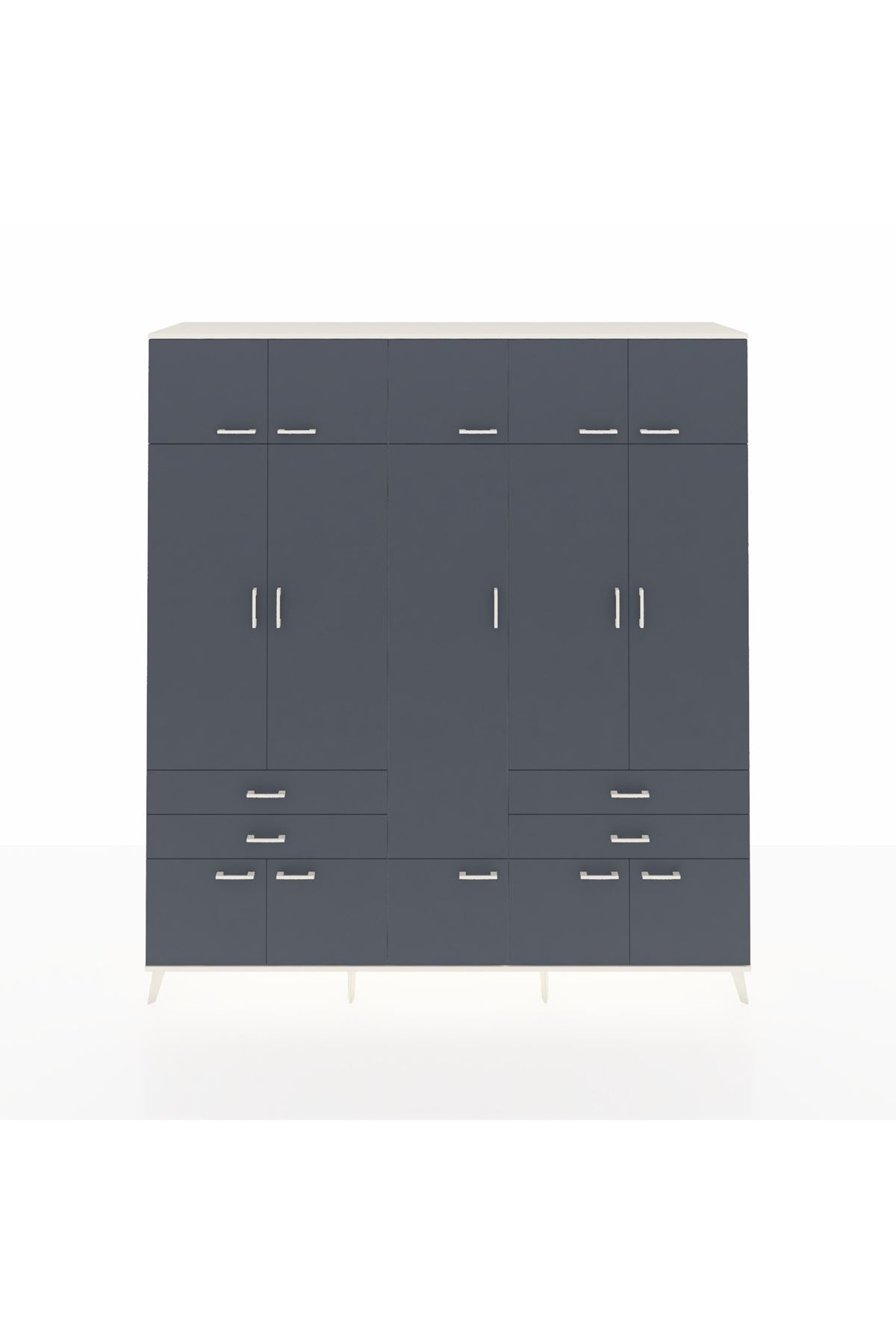 Hyperion Dolap 11 Raflı 4 Çekmeceli 2 Askılı 220x44x243 Aytaşı-Antrasit/Antrasit