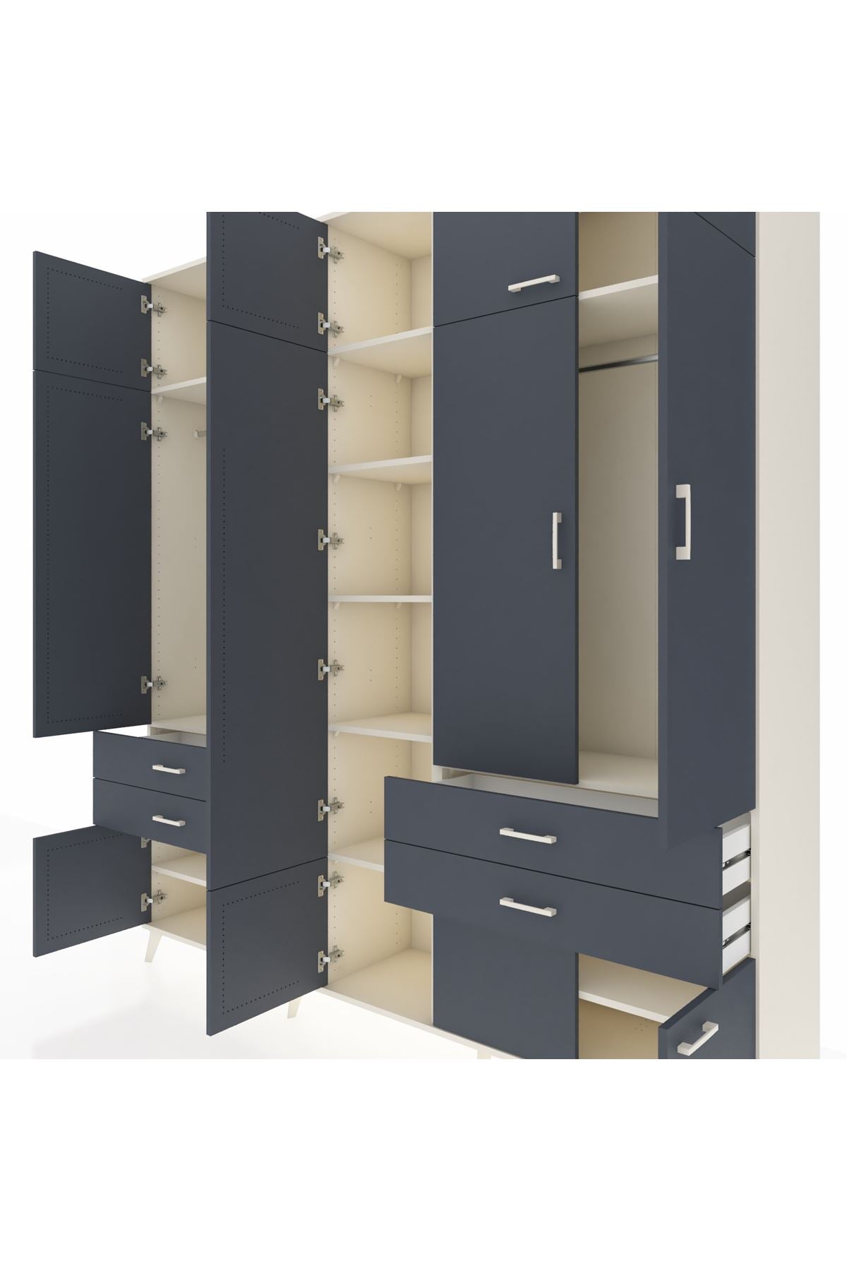 Hyperion Dolap 11 Raflı 4 Çekmeceli 2 Askılı 220x44x243 Aytaşı-Antrasit/Antrasit