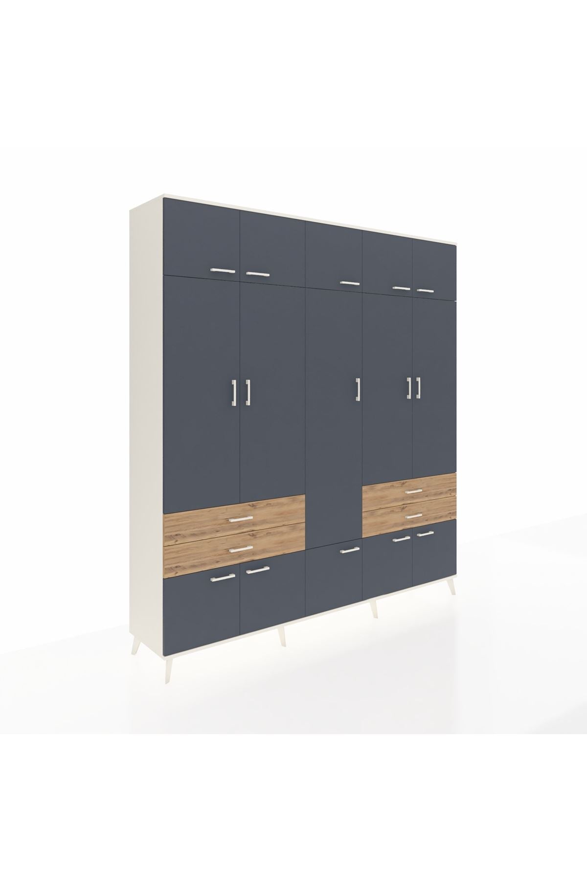 Hyperion Dolap 11 Raflı 4 Çekmeceli 2 Askılı 220x44x243 Aytaşı-Antrasit/Çam