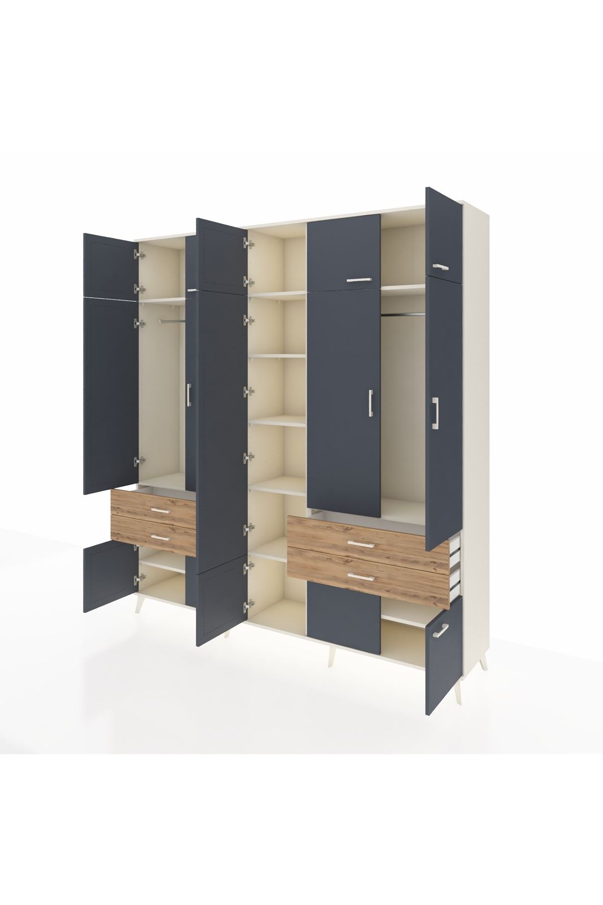 Hyperion Dolap 11 Raflı 4 Çekmeceli 2 Askılı 220x44x243 Aytaşı-Antrasit/Çam