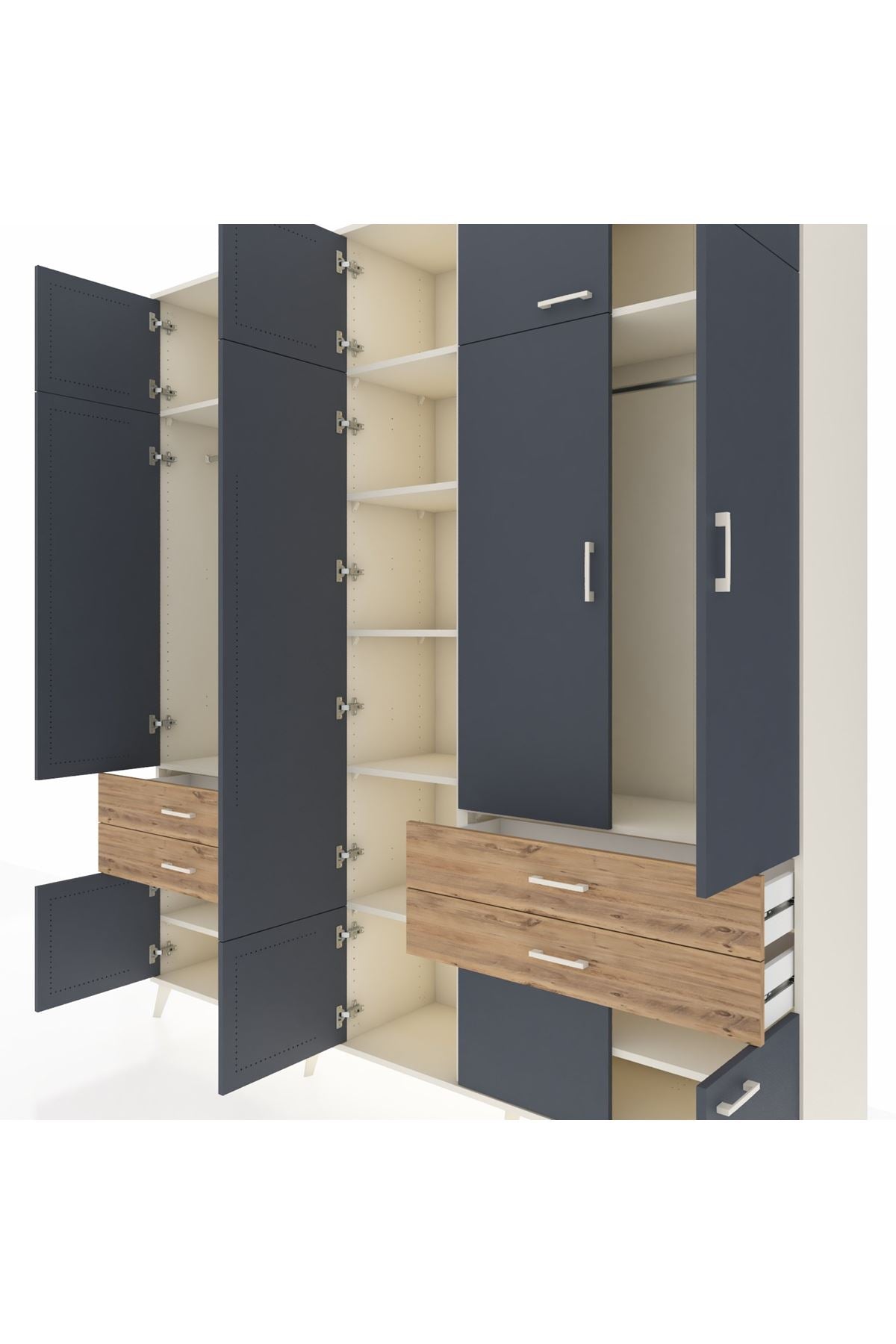 Hyperion Dolap 11 Raflı 4 Çekmeceli 2 Askılı 220x44x243 Aytaşı-Antrasit/Çam