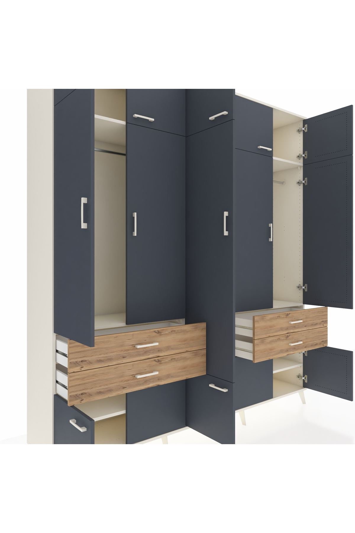 Hyperion Dolap 11 Raflı 4 Çekmeceli 2 Askılı 220x44x243 Aytaşı-Antrasit/Çam