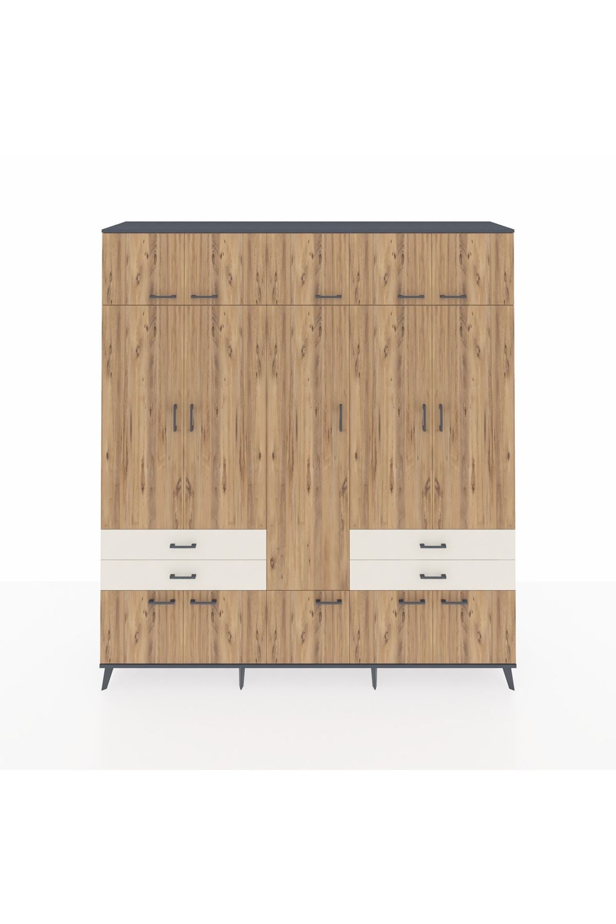 Hyperion Dolap 11 Raflı 4 Çekmeceli 2 Askılı 220x44x243 Antrasit-Çam/Aytaşı