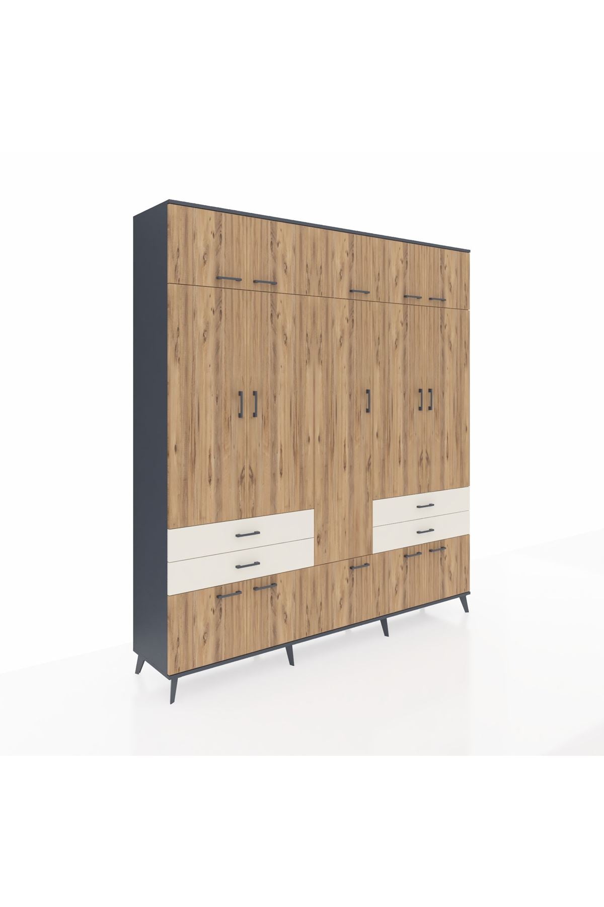 Hyperion Dolap 11 Raflı 4 Çekmeceli 2 Askılı 220x44x243 Antrasit-Çam/Aytaşı