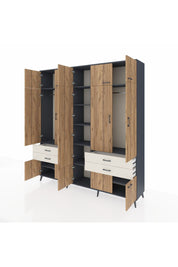 Hyperion Dolap 11 Raflı 4 Çekmeceli 2 Askılı 220x44x243 Antrasit-Çam/Aytaşı