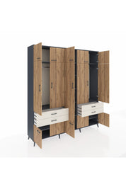 Hyperion Dolap 11 Raflı 4 Çekmeceli 2 Askılı 220x44x243 Antrasit-Çam/Aytaşı