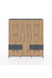 Hyperion Dolap 11 Raflı 4 Çekmeceli 2 Askılı 220x44x243 Antrasit-Çam/Antrasit