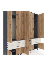 Hyperion Dolap 11 Raflı 4 Çekmeceli 2 Askılı 220x44x243 Antrasit-Çam/Aytaşı