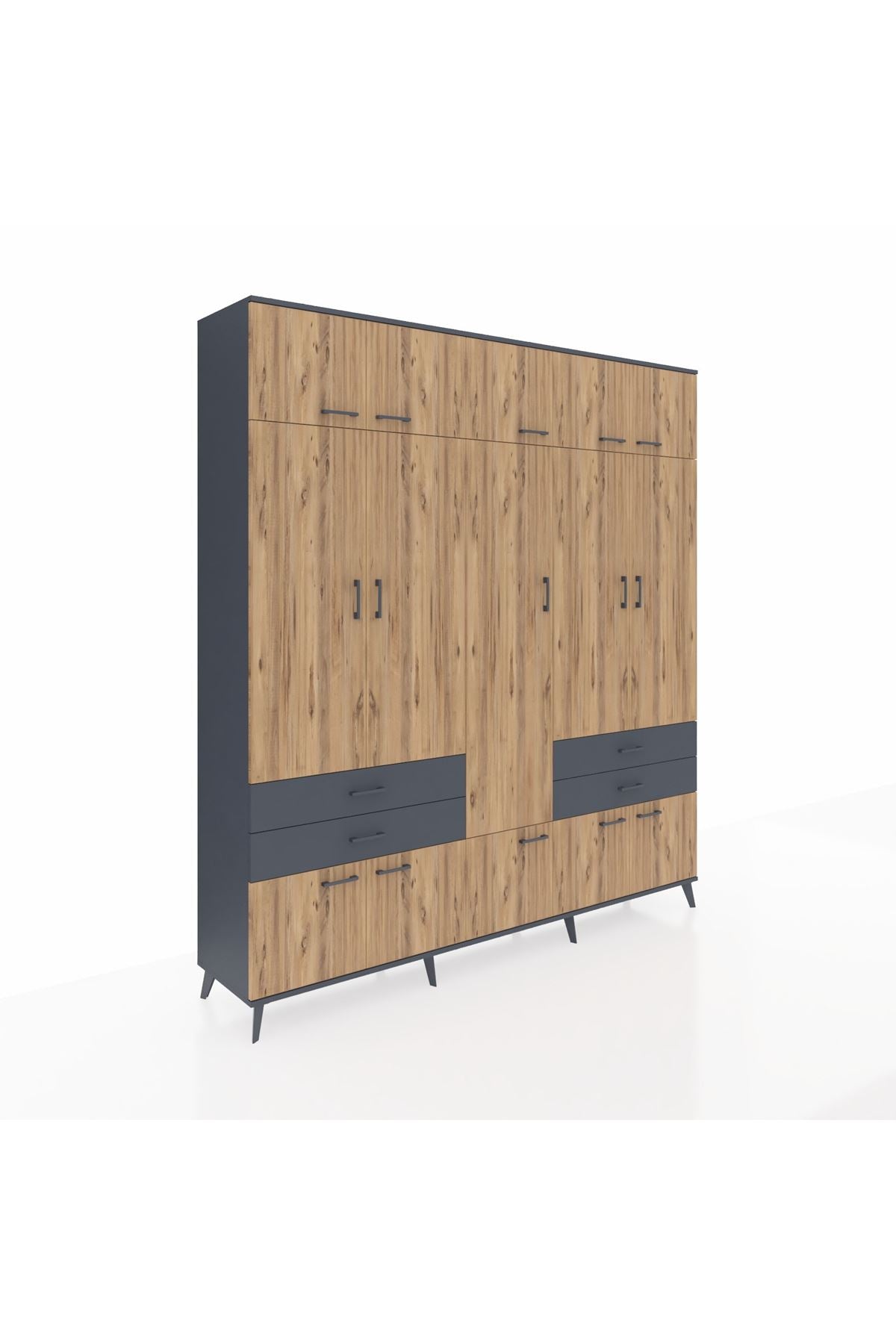 Hyperion Dolap 11 Raflı 4 Çekmeceli 2 Askılı 220x44x243 Antrasit-Çam/Antrasit