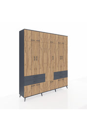 Hyperion Dolap 11 Raflı 4 Çekmeceli 2 Askılı 220x44x243 Antrasit-Çam/Antrasit