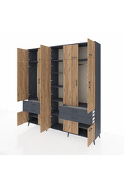 Hyperion Dolap 11 Raflı 4 Çekmeceli 2 Askılı 220x44x243 Antrasit-Çam/Antrasit