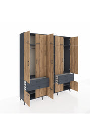 Hyperion Dolap 11 Raflı 4 Çekmeceli 2 Askılı 220x44x243 Antrasit-Çam/Antrasit