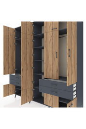 Hyperion Dolap 11 Raflı 4 Çekmeceli 2 Askılı 220x44x243 Antrasit-Çam/Antrasit