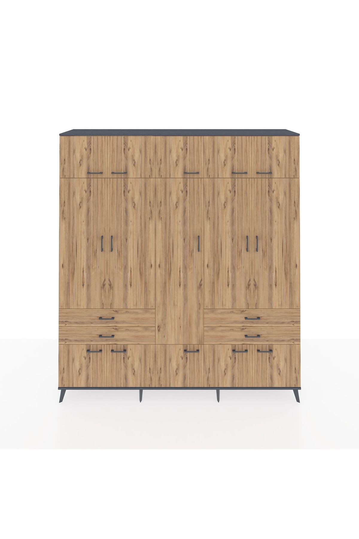 Hyperion Dolap 11 Raflı 4 Çekmeceli 2 Askılı 220x44x243 Antrasit-Çam/Çam