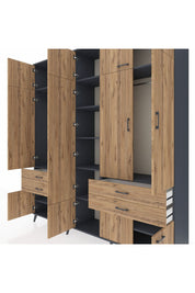 Hyperion Dolap 11 Raflı 4 Çekmeceli 2 Askılı 220x44x243 Antrasit-Çam/Çam