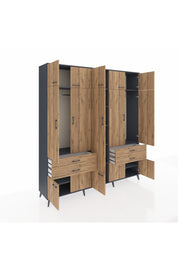 Hyperion Dolap 11 Raflı 4 Çekmeceli 2 Askılı 220x44x243 Antrasit-Çam/Çam