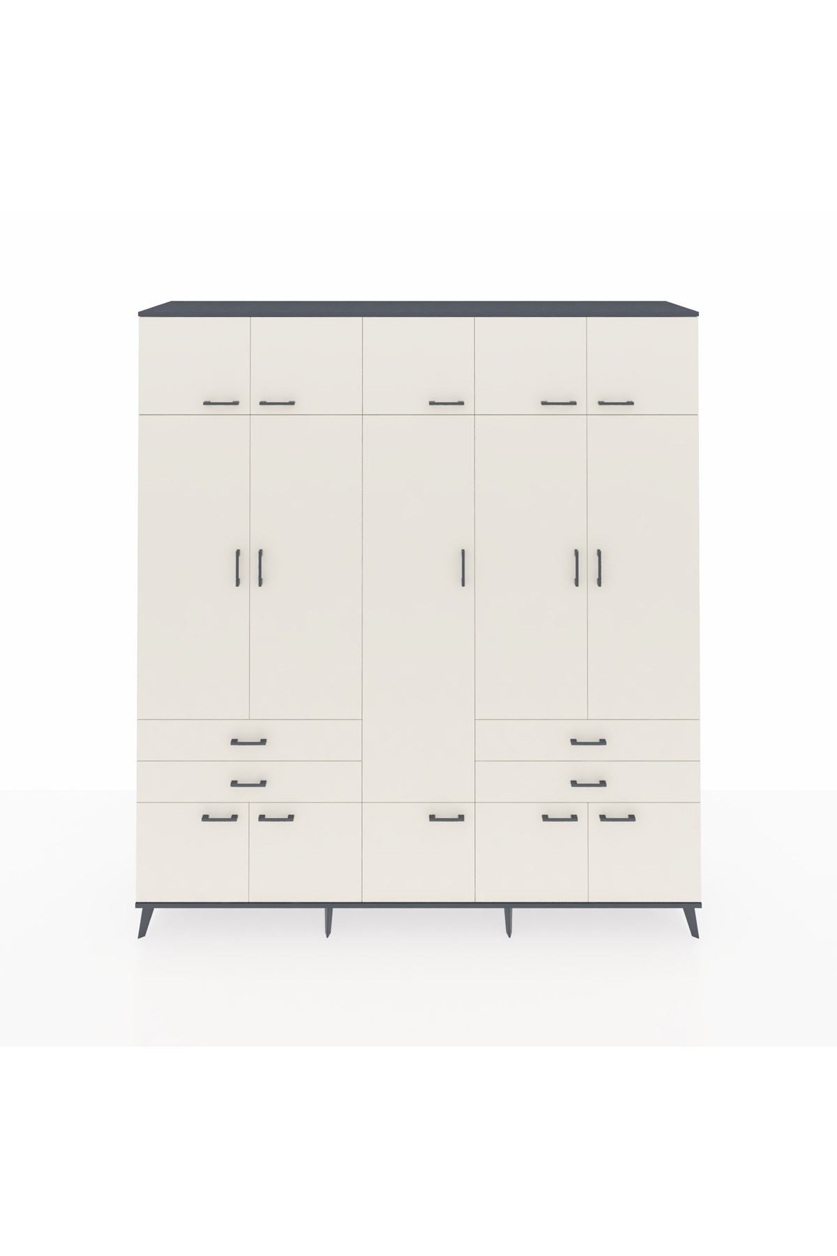 Hyperion Dolap 11 Raflı 4 Çekmeceli 2 Askılı 220x44x243 Antrasit-Aytaşı/Aytaşı