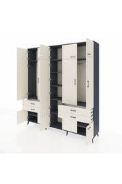 Hyperion Dolap 11 Raflı 4 Çekmeceli 2 Askılı 220x44x243 Antrasit-Aytaşı/Aytaşı