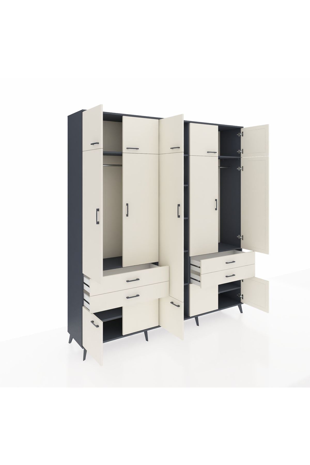 Hyperion Dolap 11 Raflı 4 Çekmeceli 2 Askılı 220x44x243 Antrasit-Aytaşı/Aytaşı