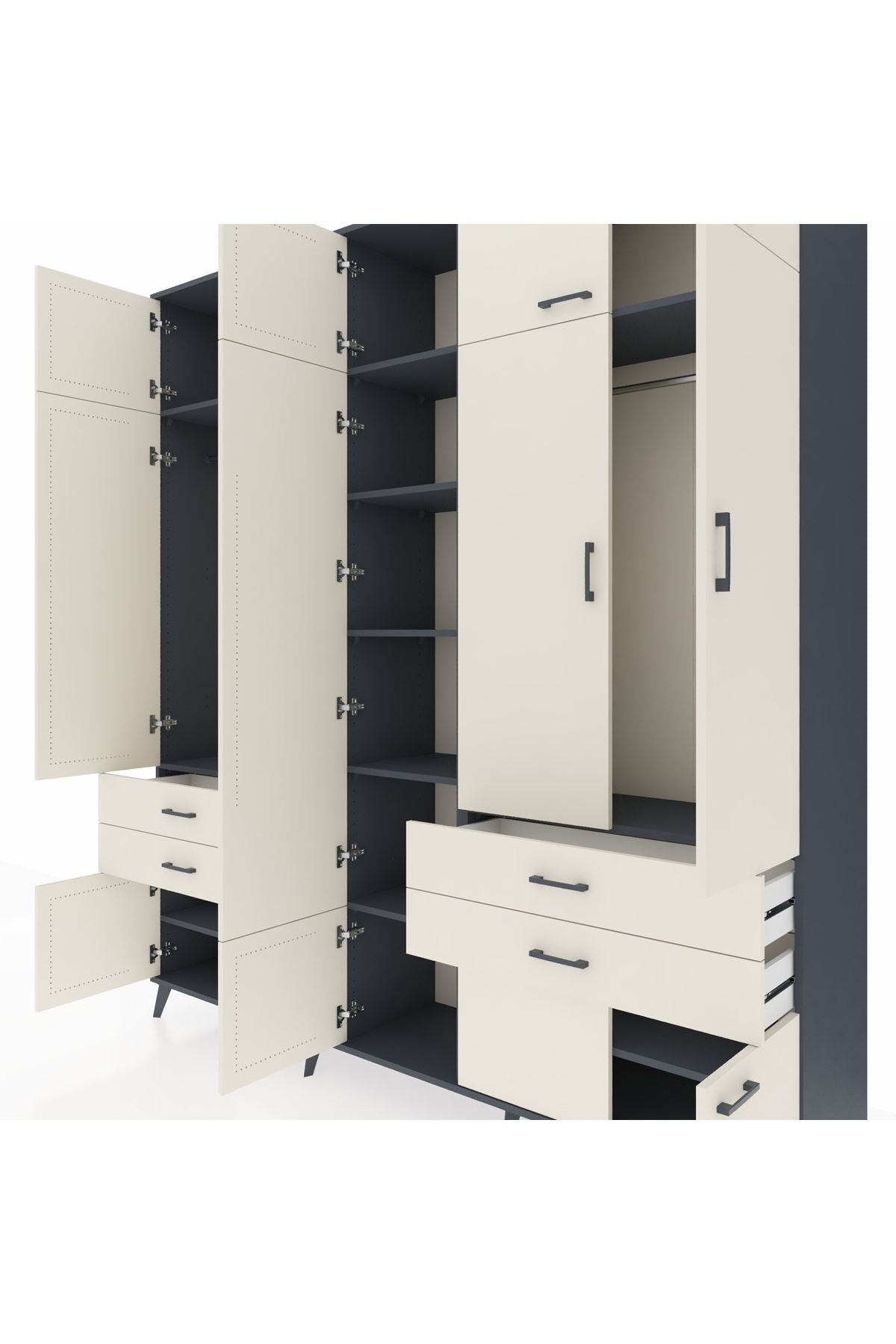 Hyperion Dolap 11 Raflı 4 Çekmeceli 2 Askılı 220x44x243 Antrasit-Aytaşı/Aytaşı