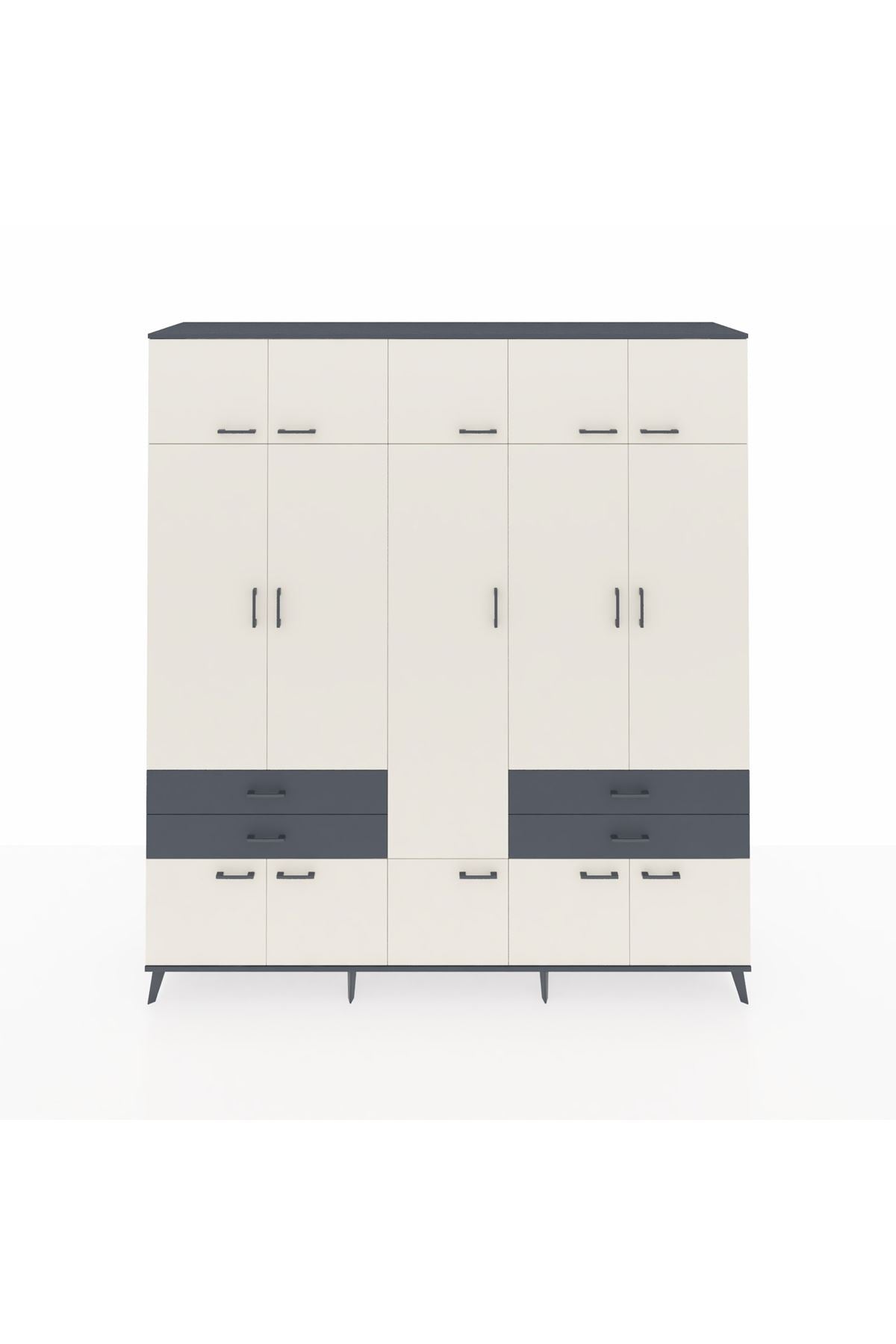 Hyperion Dolap 11 Raflı 4 Çekmeceli 2 Askılı 220x44x243 Antrasit-Aytaşı/Antrasit