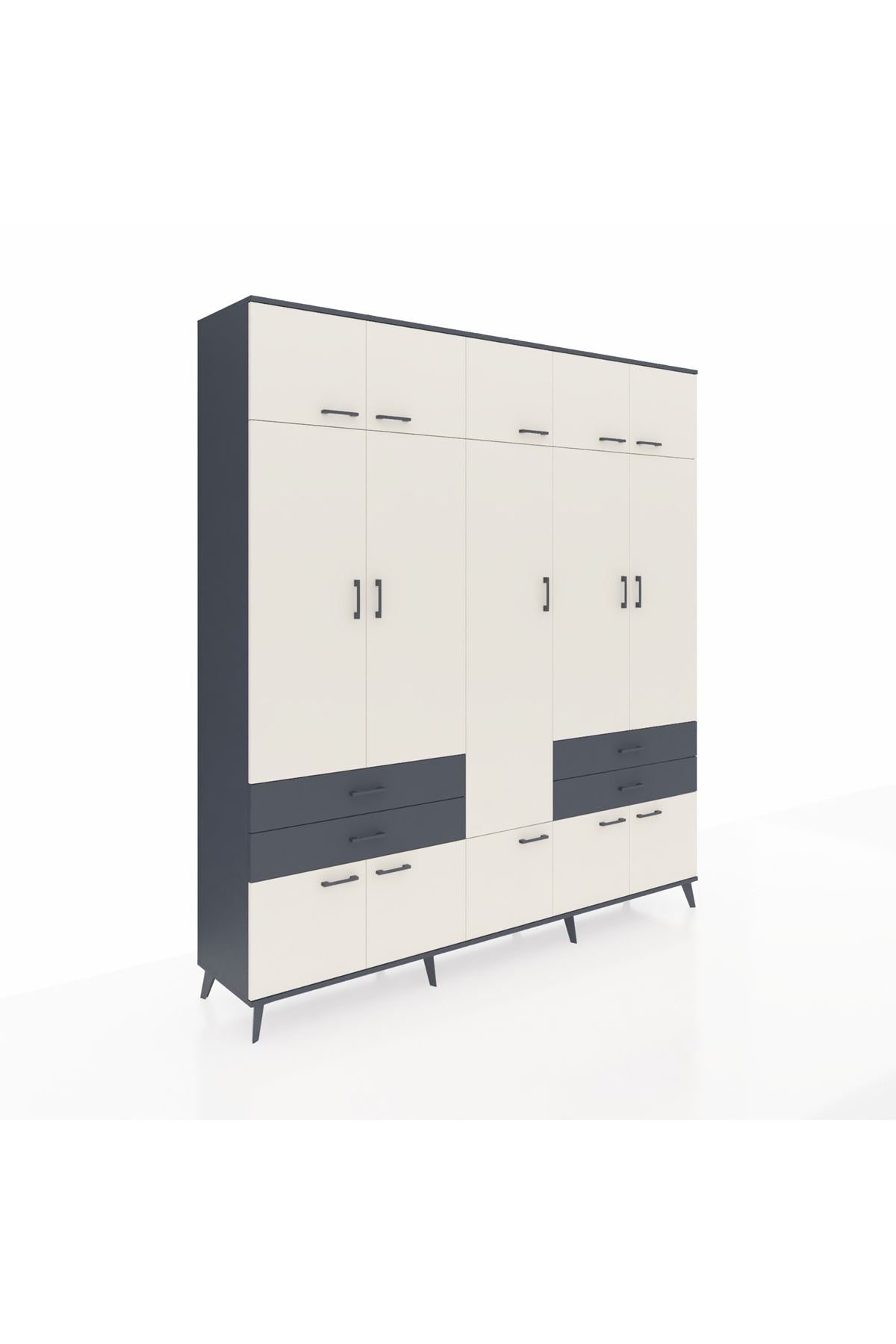 Hyperion Dolap 11 Raflı 4 Çekmeceli 2 Askılı 220x44x243 Antrasit-Aytaşı/Antrasit