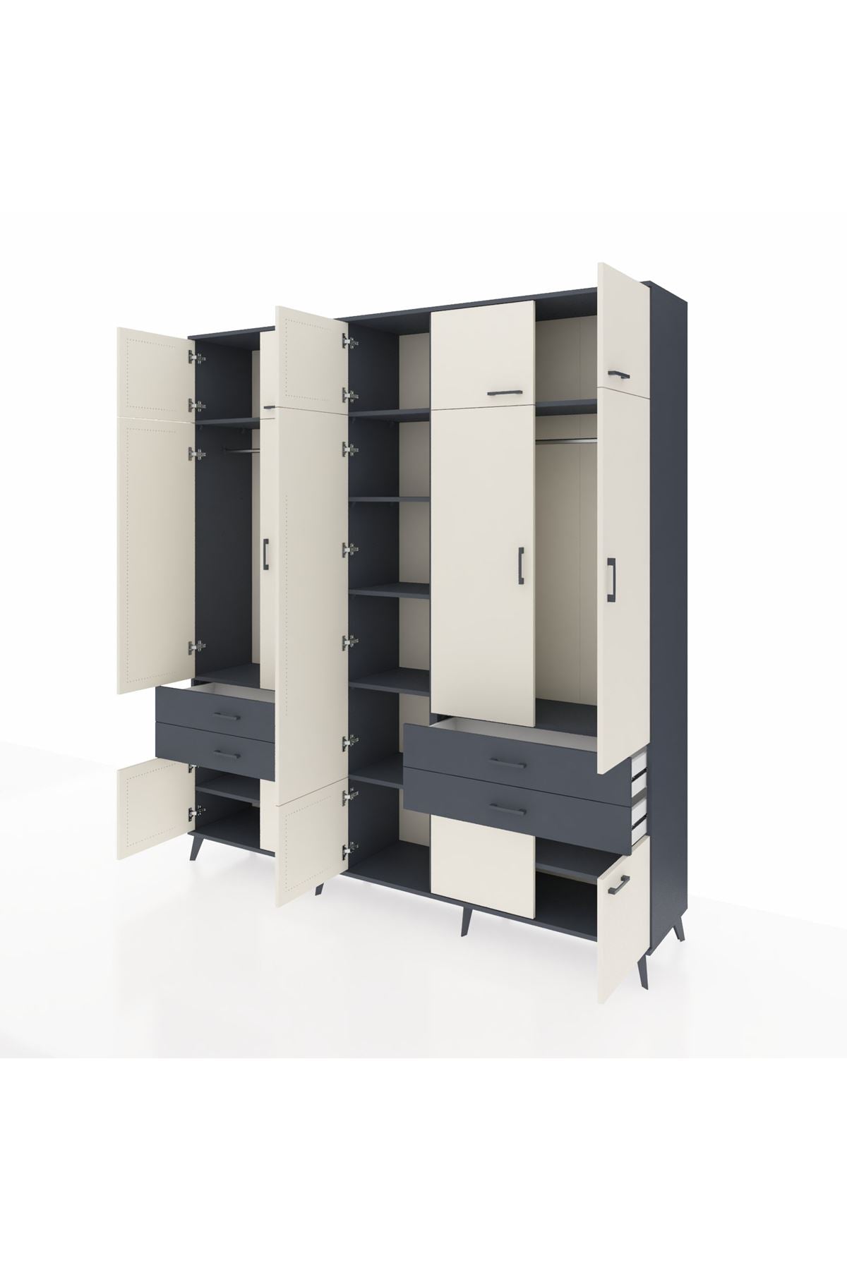 Hyperion Dolap 11 Raflı 4 Çekmeceli 2 Askılı 220x44x243 Antrasit-Aytaşı/Antrasit