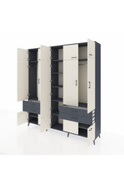 Hyperion Dolap 11 Raflı 4 Çekmeceli 2 Askılı 220x44x243 Antrasit-Aytaşı/Antrasit