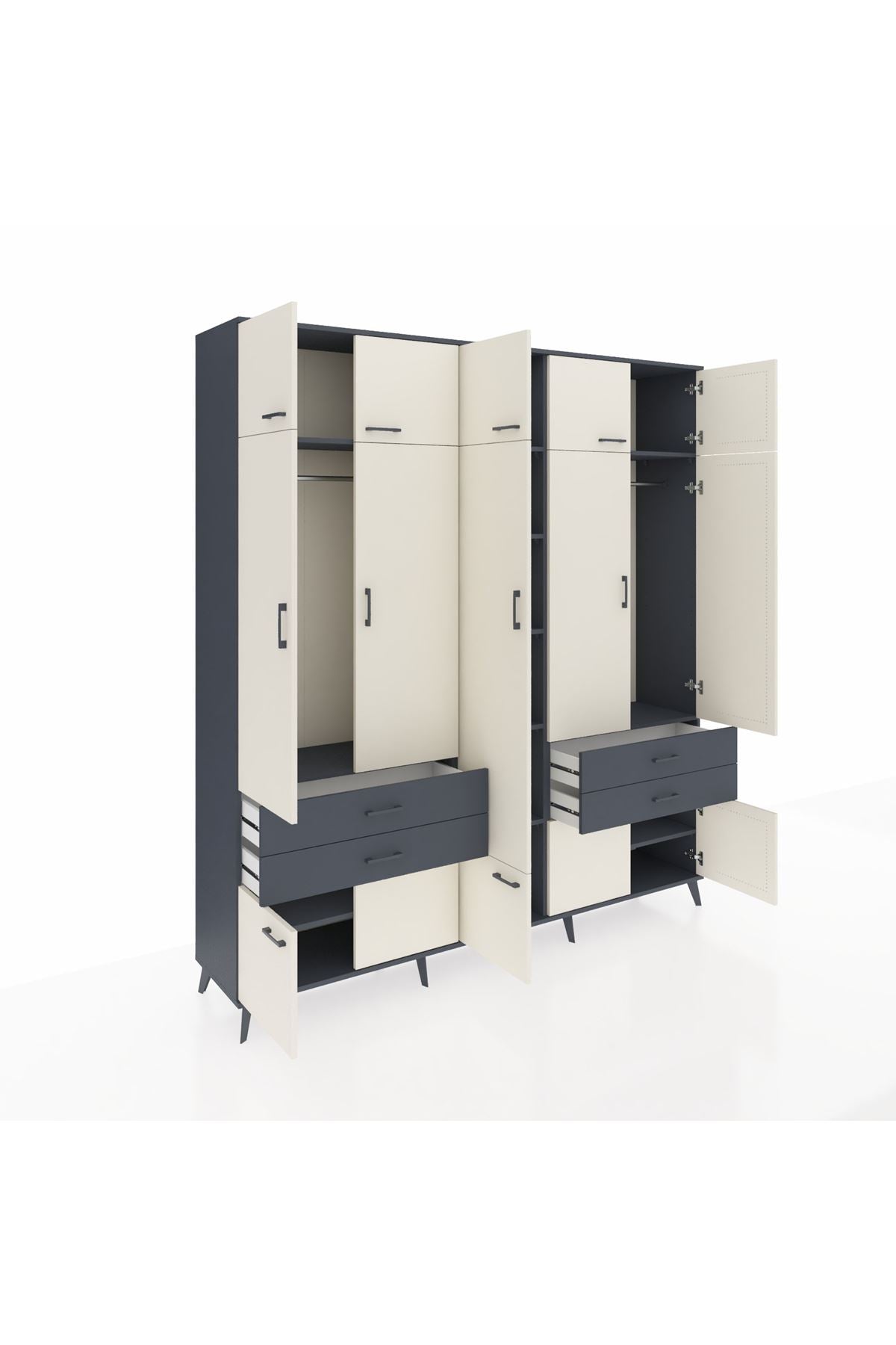 Hyperion Dolap 11 Raflı 4 Çekmeceli 2 Askılı 220x44x243 Antrasit-Aytaşı/Antrasit