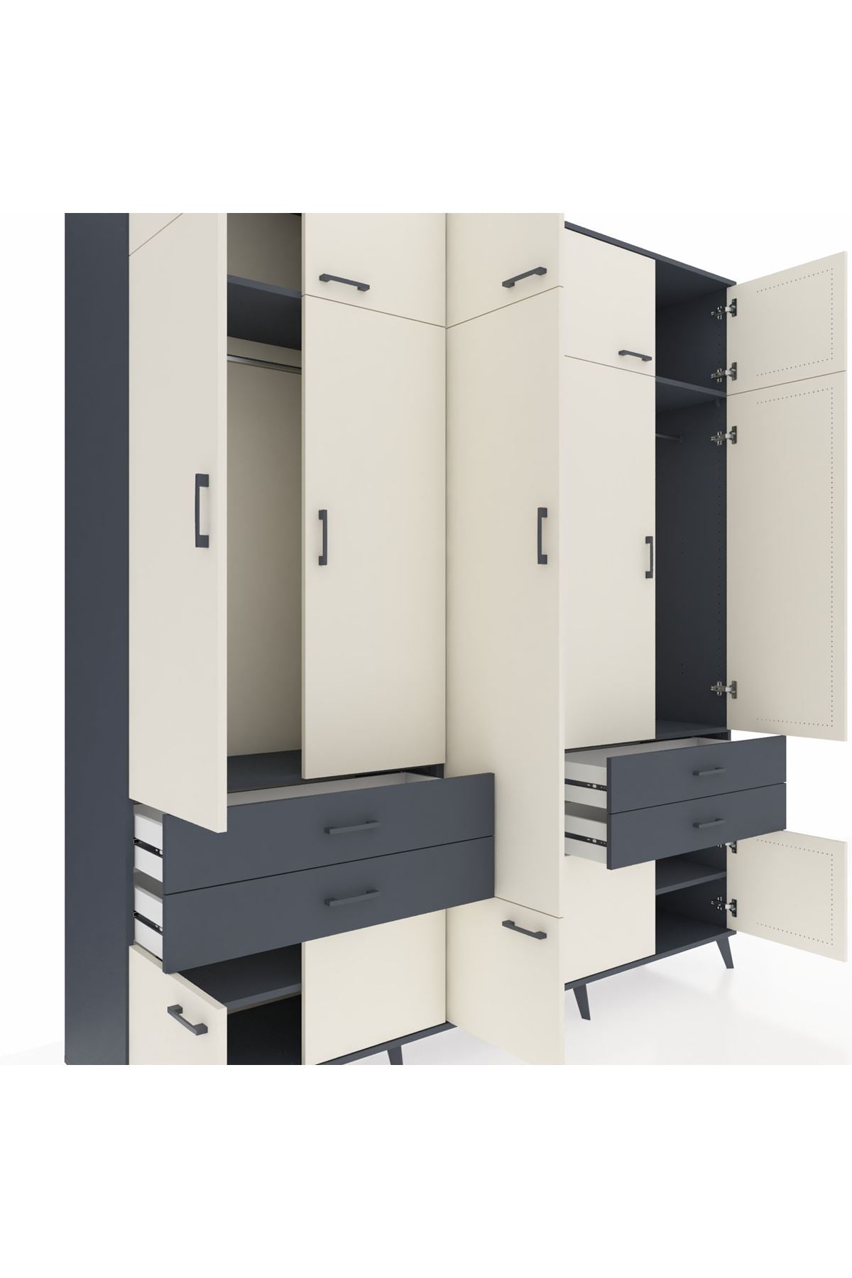 Hyperion Dolap 11 Raflı 4 Çekmeceli 2 Askılı 220x44x243 Antrasit-Aytaşı/Antrasit