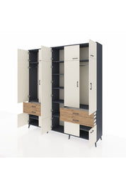 Hyperion Dolap 11 Raflı 4 Çekmeceli 2 Askılı 220x44x243 Antrasit-Aytaşı/Çam