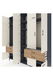 Hyperion Dolap 11 Raflı 4 Çekmeceli 2 Askılı 220x44x243 Antrasit-Aytaşı/Çam