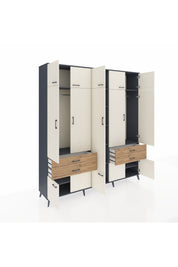 Hyperion Dolap 11 Raflı 4 Çekmeceli 2 Askılı 220x44x243 Antrasit-Aytaşı/Çam