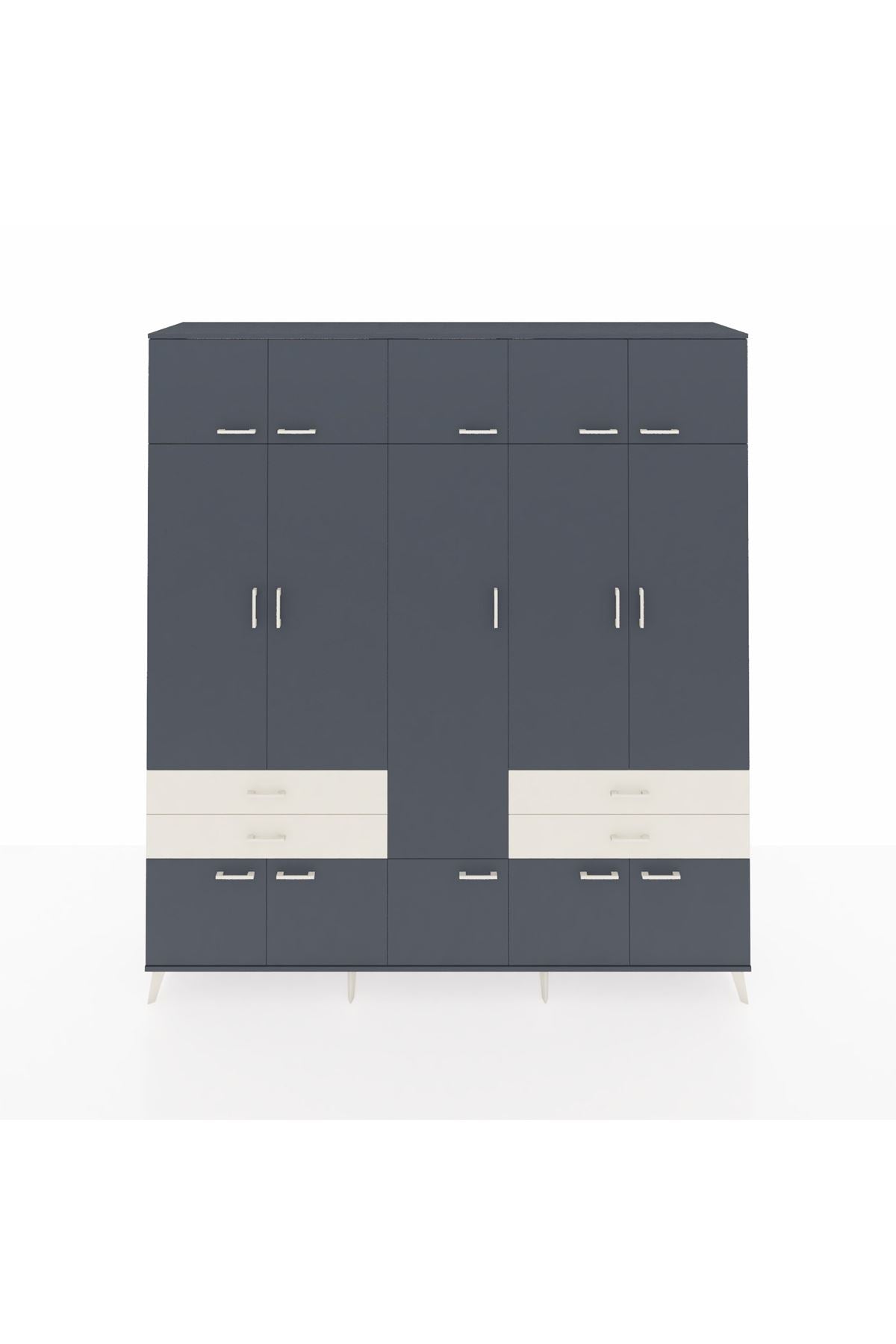 Hyperion Dolap 11 Raflı 4 Çekmeceli 2 Askılı 220x44x243 Antrasit-Antrasit/Aytaşı