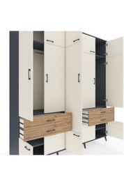 Hyperion Dolap 11 Raflı 4 Çekmeceli 2 Askılı 220x44x243 Antrasit-Aytaşı/Çam