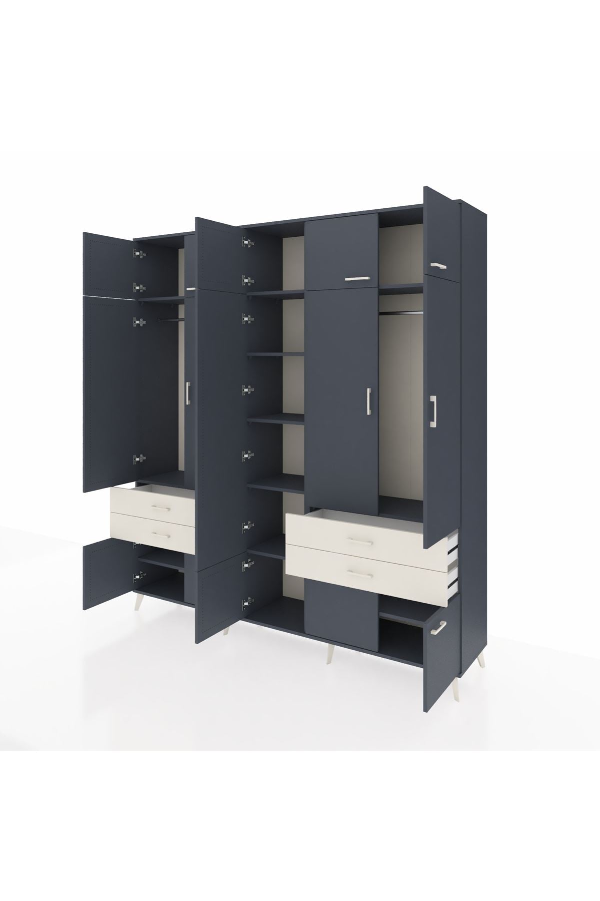 Hyperion Dolap 11 Raflı 4 Çekmeceli 2 Askılı 220x44x243 Antrasit-Antrasit/Aytaşı