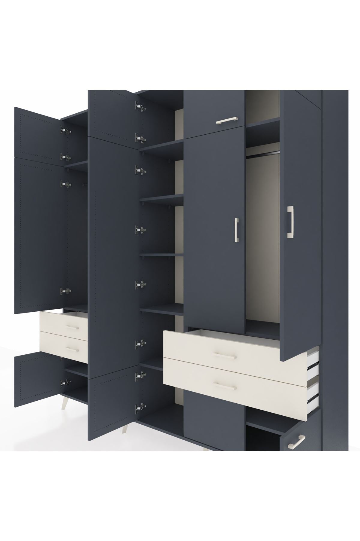 Hyperion Dolap 11 Raflı 4 Çekmeceli 2 Askılı 220x44x243 Antrasit-Antrasit/Aytaşı